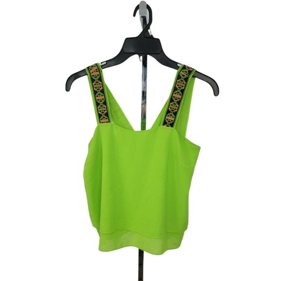 Double Zero Bright Green Loose Bohemian Cropped Blouse Size S - Picture 1 of 7